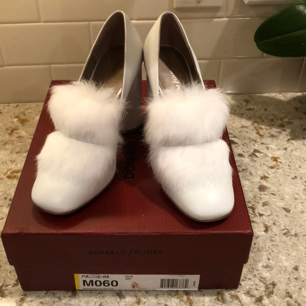 Donald Pliner White Heels with White Rabbit Fur